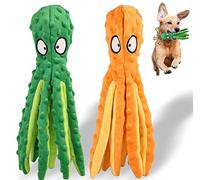Squeaky Dog Toys, Crinkle Dog Toy Octopus, Interactive Dog Toys for Hide and Seek, Plush Dog Chew Toy for Puppy Teething, Perfect for Puppies, Small and Medium Dogs,2 Pack (Orange+Green)