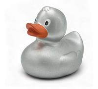Squeaky duck Steffi silver, an original bath duck from Superlotti®, the quality brand for children