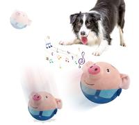 Squeaky Interactive Dog Ball Toys,Active Moving Pet Plush,Usb Rechargeable Talking Moving,Washable Bouncing Piggy,Plush For Cat,Pet(Blue Pig)