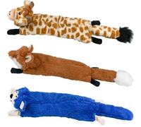 Squeaky, No- Stuffing Dog Toys - Large, Crinkle, Durable, Plush, Teething-Friendly, Cute Animal Designs(Fur Plush-3 Pack,Medium)