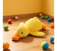 Squeaky Plush Chew Accessory, Durable Textured Duck Shaped Dog Toy, Soft Fabric Teething Support for Pets, Enrichment Aid for Indoor Activity and Oral Care, 12.6 x 11 Inch, Yellow Orange