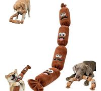 Squeaky Realistic Sausage Shape Soft Plush Dog Toy, Interactive Puppy Teething Chew Toys, Dual Sound Mechanism Pet Chewing Player for Indoor Home Garden Patio (Brown)