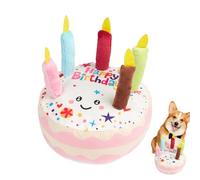Squeaky Stuffed Dog Toy, Pet Plush Toy with Sound, Chew Toy for Teething in the Shape of a Birthday Cake - Interactive Toy for Small and Medium Dogs, Toy