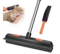 Squeegee-Adjustable-Removal Rubber Broom with Squeegee - Telescopic Handle Pet Hair Remover Brush for Floors, Carpet, Windows, Indoor Outdoor Cleaning Tool