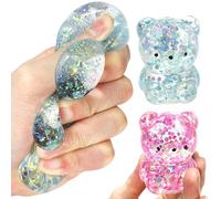 Squeeze Ball Cute Bear-shaped Soft Squeeze Toy, 2Pcs 2.36x1.77" Small Resilient Stress Toys with Glittery Sequin Slow-Rising Stress Relief Toy for Kids Adults