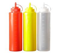 Squeeze Bottle, Pack of 3, 1000 ml, 32 oz Squeeze Bottle, Squeeze Bottle with Caps, No Leak Condiment Bottles, Splash Bottle for Sauces, Ketchup and Salad Dressing (Red, Yellow, White)