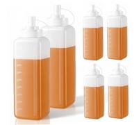 Squeeze Bottles for Sauces, Condiment Bottle, 6 Pack Wide Mouth Squeeze Bottles, 32oz Thickened Plastic Sauce With Clear Scales, For Condiments & Chunky Sauces