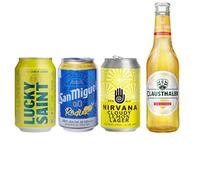 Squeeze Box Radler Alcohol Free Beer Box Mixed Case | 12 Pack | Lucky Saint Lemon Lager, San Miguel 0.0 Radler, Nirvana Cloudy Lemon Lager and Clausthaler | Alcohol Free