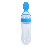 Squeeze Cereal Bottle with Dispensing Spoon, Nursing Bottle Silicone Baby Toddler Feeding Bottle, Silicone Baby Bottles Suction Cup Design(Blue)