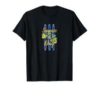 Squeeze the Day Lemon Watercolor Blue Stripes Summer T-Shirt