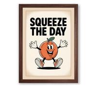 Squeeze the Day Retro Framed Wall Art Print A1 (84.1×59.4cm) Walnut, Wall Decor for Living Room, Bedroom, Office & Home, Ready to Hang, Art Gift