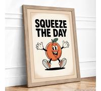 Squeeze the Day Retro Framed Wall Art Print A2 (59.4×42cm) Oak, Wall Decor for Living Room, Bedroom, Office & Home, Ready to Hang, Art Gift