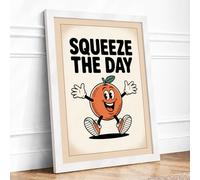 Squeeze the Day Retro Framed Wall Art Print A2 (59.4×42cm) White, Wall Decor for Living Room, Bedroom, Office & Home, Ready to Hang, Art Gift