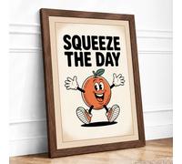 Squeeze the Day Retro Framed Wall Art Print A4 (29.7×21cm) Walnut, Wall Decor for Living Room, Bedroom, Office & Home, Ready to Hang, Art Gift
