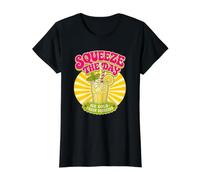 Squeeze the Day Retro Lemonade Fresh Squeezed Tee Value Graphic T-Shirt, Women, Black, XL
