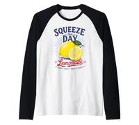 Squeeze the Day Retro Lemonade Lemon Summer Fruit Design Raglan Baseball Tee