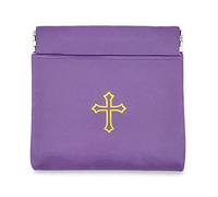 Squeeze Top Rosary Pouch Violet Vinyl with Gold Cross Imprint