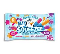 Squeezee Freezable Pops 10 Pack - Sugar Free Ice Pops - Only 1 Calorie Per Serving - Natural Colours - Strawberry, Orange, Apple & Blackcurrant - Freeze at Home Kids Summer Treat