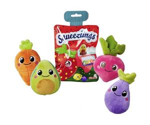 Squeezlings, 12 plush figures to collect, only one item, fruit and vegetables made of plush, super soft, cute faces, approx. 8 cm, from 3 years