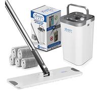SqueezyPeasy Premium Flat Mop and Bucket Set - Separates Clean & Dirty Water - Compact & Lightweight - 3 Chamber Floor Cleaning System - 360 Rotating Head - 5 Microfibre Reusable Mop Pads Included