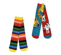 Squelch Thick & Cosy Socks for Children - Twin Pack - twice as much fun! Perfect for wellies, skiing and hiking. (UK, Numeric, 11, 13.5, Regular, Stripes & Giraffe/Zebra)