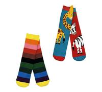 Squelch Thick & Cosy Socks for Children - Twin Pack - twice as much fun! Perfect for wellies, skiing and hiking. (UK, Numeric, 7, 11, Regular, Stripes & Giraffe/Zebra)