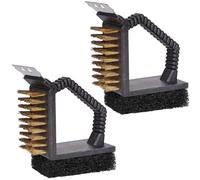 SquEqu 2 Pack Grill Brush and Scraper with Wire Bristles and Bristle-Free Scour 2 Side Brushes Handheld Short Handle Scrubber for Grill Grate Cleaner Cast Iron Charcoal Racks Grid BBQ Cooking Grates