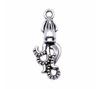 Squid Charms For Craft Hobbyists, 24x10mm, Antique Silver Color, 10 Pieces