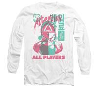 Squid Game Attention All Players Unisex Long Sleeve T Shirt, White, X-Large