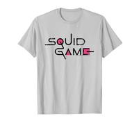 Squid Game Classic Black Text Logo T-Shirt, Men, Silver Grey, Medium