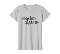 Squid Game Classic Black Text Logo T-Shirt, Women, Silver Grey, Medium
