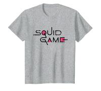 Squid Game Classic Black Text Logo T-Shirt, Youth, Heather Grey, Medium