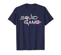 Squid Game Classic White Text Logo T-Shirt, Men, Navy Blue, 5X-Large