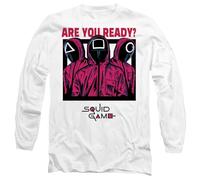 Squid Game Guards are You Ready Comic Unisex Long Sleeve T Shirt, White, Medium