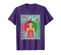 Squid Game Korean Text Logo Red Light Green Light Doll T-Shirt, Men, Purple, 3X-Large