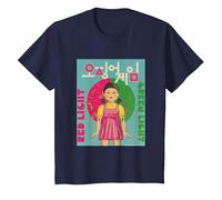 Squid Game Korean Text Logo Red Light Green Light Doll T-Shirt, Youth, Navy Blue, 2T