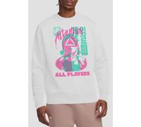 Squid Game Men's ATTENTION ALL PLAYERS Sweatshirt, White | Size: 2XL Squid Game White 2XL