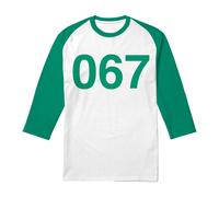 Squid Game Men's Player 067 3/4 Baseball T-Shirt, White/Kelly | Size: Small Squid Game Multicolor S