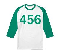 Squid Game Men's Player 456 3/4 Baseball T-Shirt, White/Kelly | Size: Small Squid Game Multicolor S