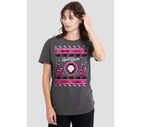 Squid Game Women's Fair Isle Christmas T-Shirt, Charcoal | Size: XL Squid Game Charcoal XL