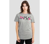 Squid Game Women's Korean Logo Black & Pink T-Shirt, Athletic Heather in Grey | Size: Small Squid Game Grey S