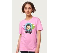 Squid Game Women's Red Light Green Light Doll Face Clouds Relaxed Fit T-Shirt in Light Pink | Size: Medium Squid Game Light Pink M