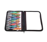 Squid Jig Fishing Baits with 3D Lifelike Eyes, Luminous Tail Saltwater Shrimp Lures, Feathered Wing Design, 10 Pcs ABS Nylon Squid Jigs with Storage Bag for Night and Deep Sea Fish (3.5#)