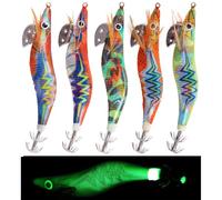 Squid Jig Fishing Lures Luminous Hard Shrimp Lure Saltwater Squid Jig Hooks Glow Bait Prawn Octopus Cuttlefish Sea Fishing Lures Kit (2.5#(10cm), 5pcs)