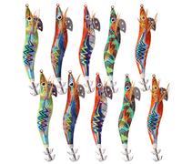 Squid Jig Luminous Fishing Lures, 5/10pcs Glow Squid Jig Lures Hard Shrimp Baits Saltwater Glow Fake Prawn Lure Sleeve for Octopus Cuttlefish (10pcs-10cm, Size 2.5#)