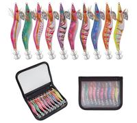 Squid Jig Sea Fishing Lures Kit,10pcs Luminous Squid Lures Glow Jigs Hook Wood Shrimp Hard Lure Baits Octopus Cuttlefish Saltwater Fishing Lure Tackle Set (2.5#-10cm)