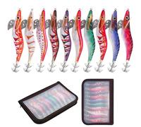 Squid Jig Shrimp Bait Set, 10 Pieces Luminous Fishing Lure Hard Fish Bait Shrimp Artificial Bait Kit Octopus Octopus Fishing Hooks Calamari Hooks for Saltwater Bait