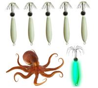 Squid Jigs Saltwater, 5Pcs Squid Jigs Luminous Adjustable Saltwater with 12 Hooks for Night Fishing Cuttlefish Octopus