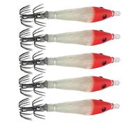 Squid Lure - 5 Pieces Glow in the Dark Jigs, Artificial Baits for Fishing, for Catfish, Trout, Bass Perch in Saltwater, Kayak, Boat, Lake and River