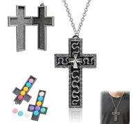 Squid necklace game, 3D printed cross necklace with secret box cross pendant, cross-shaped pendant necklace 3D metal design pendant neckpiece handmade jewelry fashion accessories